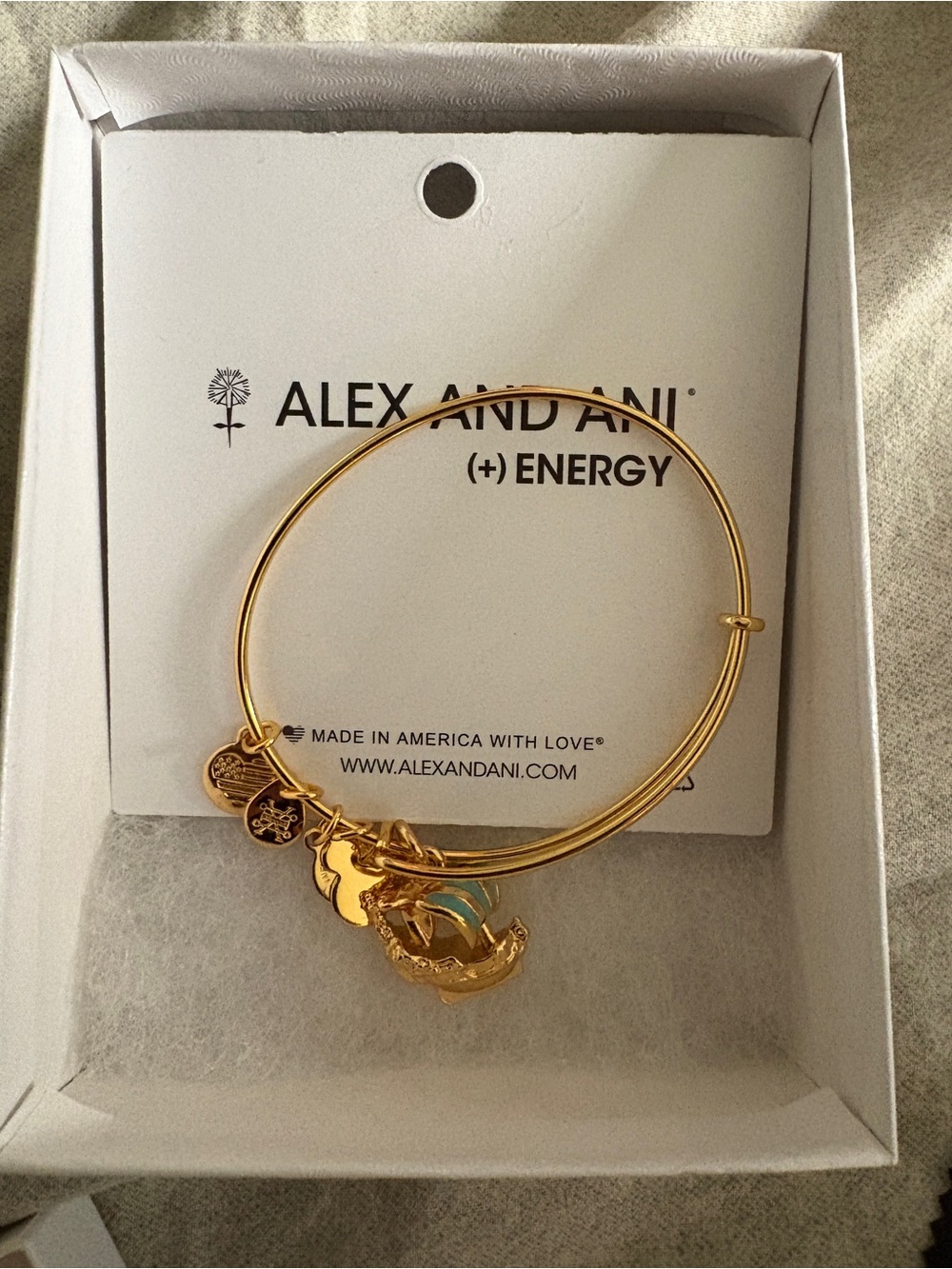 Alex and Ani Gold Tone Disney Charm Bangle Bracelet with Turquoise Accent